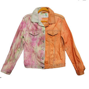 Long sleeve collared denim jacket orange purple Medium